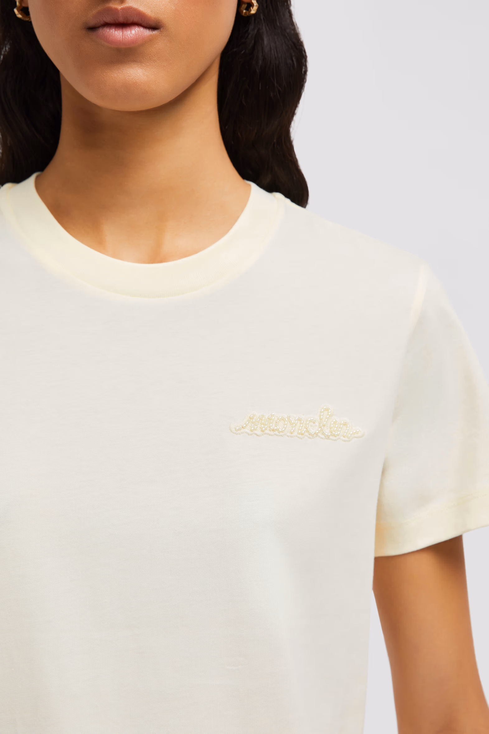 Camiseta de algodón con logotipo de cuentas Mujer Blanco Moncler 6